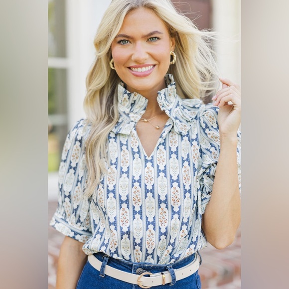 entro Tops - Entro Navy Blue Medallion Top